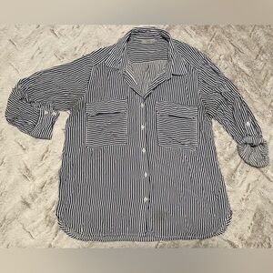 Dalia Striped V Neck Button Down Long Sleeve Blouse